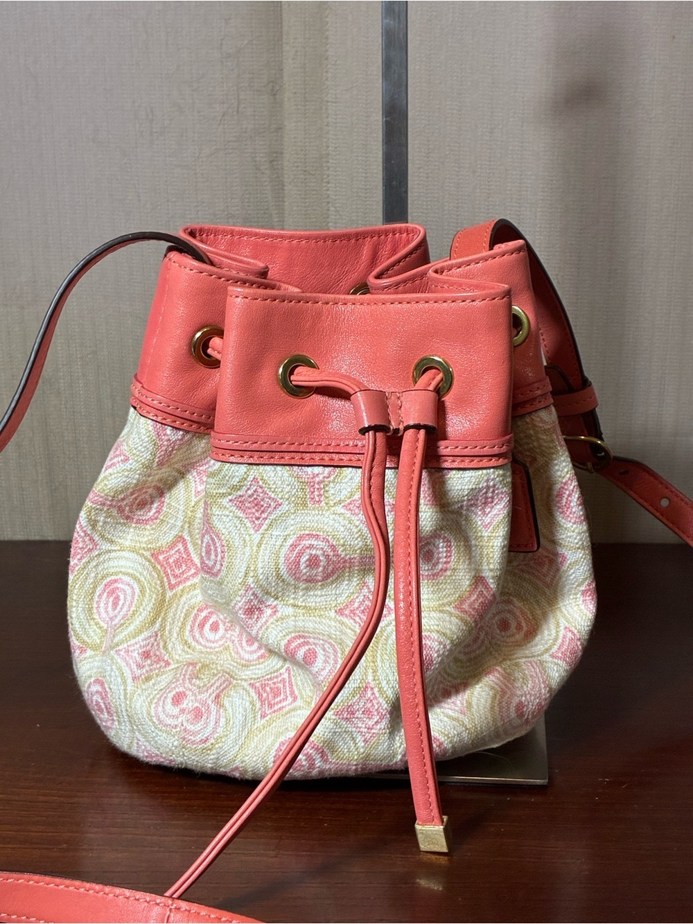 Coach Audrey Op Art Swirl Drawstring Bucket Crossbody Bag